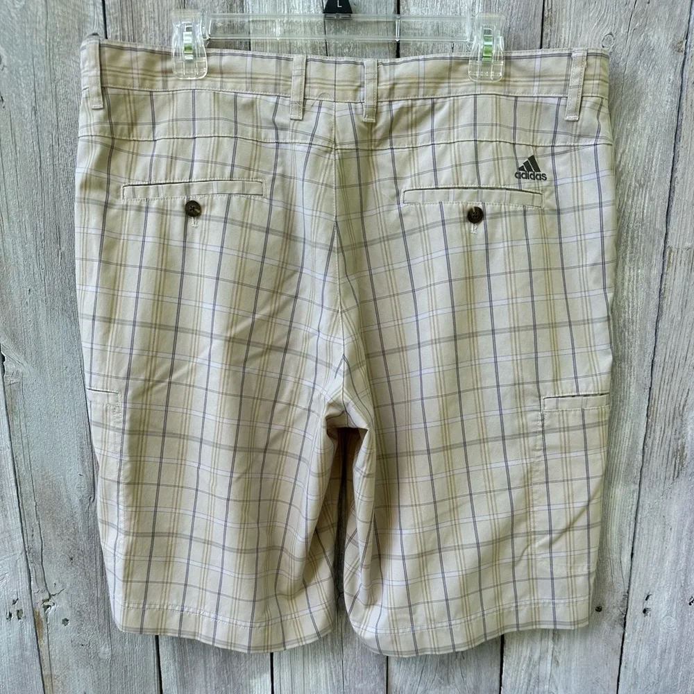Men's Adidas ‎ Khaki Plaid Cargo Golf Shorts Flat Front Size 38 11